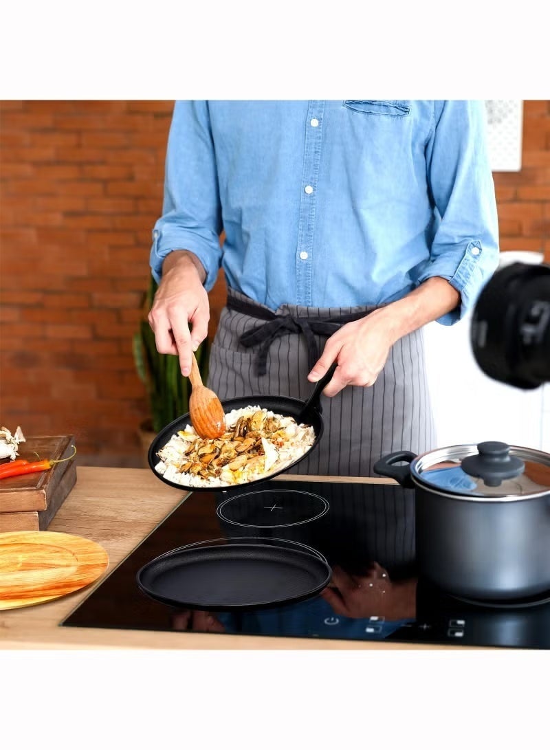 WALALLA 2 Sets Cast Iron Skillet Set, Fajita Plate Sizzling Pan with Wooden Base Anti Scald Protection Removable Handle for Restaurant Kitchen Cooking Accessory BBQ Party - Image 3